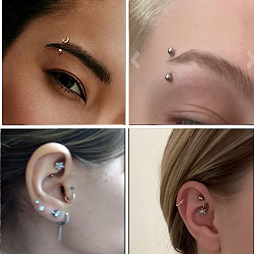 Evispol 10Pcs Eyebrow Piercing Jewelry Eyebrow Rings 16G Curved Barbell Cartilage Earring Lip Belly Rings Daith Rook Earrings Helix Conch Piercing Tragus Earrings For Women Men-Black-8Mm #TOP3