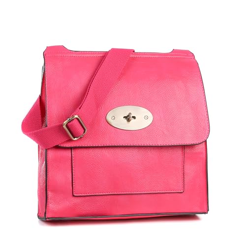 AOSSTA Bolso cruzado de cuero para mujer, grande/mediano, con cierre giratorio, bolsa de hombro, ciruela, One Size