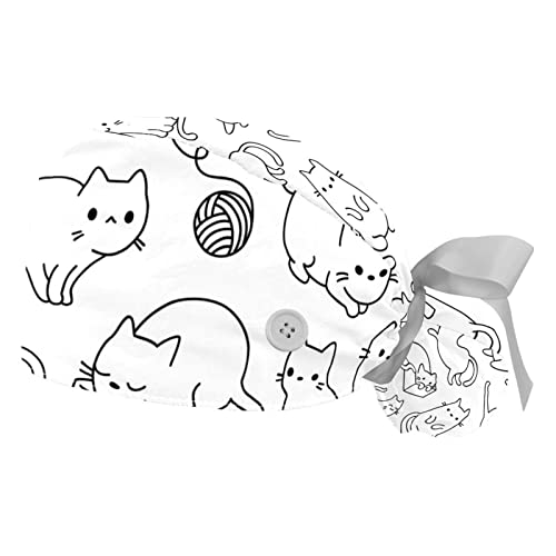 Casquettes de travail respirantes JDEZ anti-transpiration à motif chat mignon en lot de 2