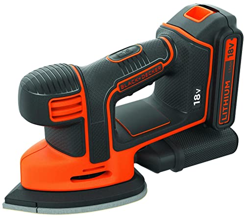 BLACK+DECKER BDCDS18-QW Ponceuse de détail Mouse sans fil et 1 doigt de ponçage - Livrée en boite de rangement, 18V, Orange, 6 abrasifs