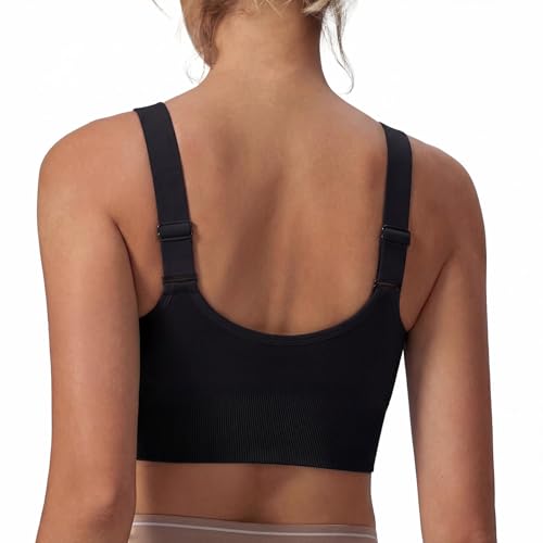 Leversic Sports Bra Women High Impact Wirefree Workout Bras Adjustable Straps Removable Padding Running Bras Gym Bra for Fitness Exercise(Black,L)