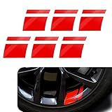 Prywog 6 PCS Car Wheel Decals, 3.93' x 2.75' Reflective Car Stickers, Waterproof Wheel Stripe Safety Decoration Accessories, Universal for Most Cars with 18'-21' Wheel Sizes (Red)