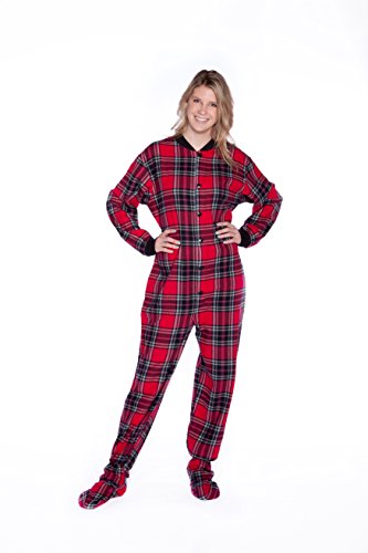 Big Feet Pajama Co. Plaid Cotton Flannel Adult Footie Onesie Drop Seat Pajamas For Men And Women #TOP1