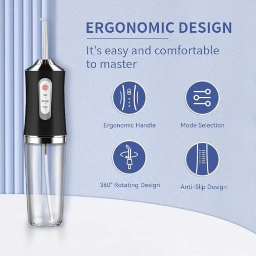 Water-Flosser-Cordless-Teeth-Cleaner MAKJUNS Water Dental Flosser with 3 Modes 4 Jets Rechargeable IPX7 Waterproof for Travel Home Braces(Black) - Thumbnail 3