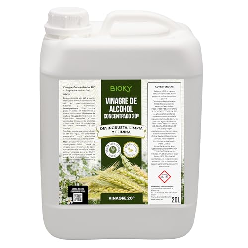Bioky® Vinagre Concentrado al 20% - 20L – Origen Natural de Alcohol de Cereal – Sin Residuo - Acción Limpiador Profundo - Elimina Moho y Hongos (20L)