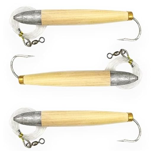 Cedar Plug Lures 6 Inches, Variety of Colors, 3 Pcs, Rigged Tuna Fishing