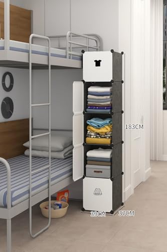 Image of 5 Door Plastic Soft Sheet Wardrobe for Kids, Baby Almirah for Clothes, Baby Storage Organizer, Cupboard for Clothes, Kids Wardrobe for Clothes /Toys /Book (Black-H5)