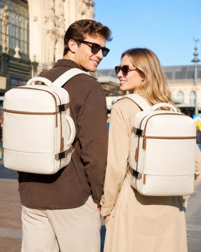 Image of suradar Travel Backpack for Women Men,Carry On Backpack Flight Approved Personal Item Travel Bag Laptop Backpack Waterproof Weekender Essentials Hiking Rucksack Casual Daypack Beige Brown