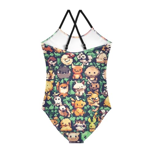 Cartoon Animals Pixel Style Girls Swimsuit One Piece Bathing Suit for Baby Girls' Swimwear 3-10T2