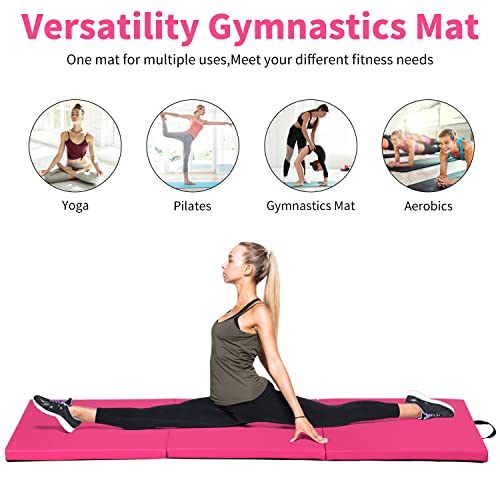 Blkmty Gymnastics Mats 2" Thick Folding Exercise Mat Gym Mat Yoga Mat Aerobics Fitness Mat Folding Kids' Gymnastics Tumbling Mat With Carrying Handles For Home Gym Exercise & Play, Pink #TOP5