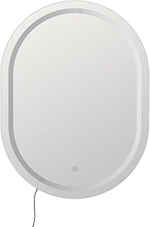 Comprar LOLAhome Espejo de Pared con Luz Led Blanca de 4500 Kelvin con Botón Táctil y Enchufe Europeo Ovalado de 80x60 cm con Marco Plateado
