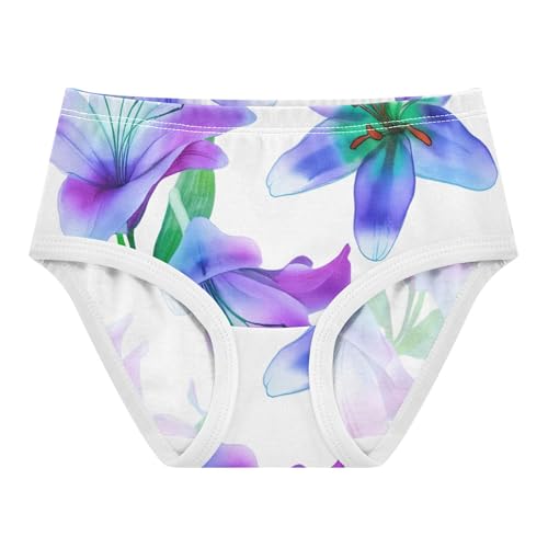 Toddler Underwear Floral 2t Cotton Girl Panties Cute Fancy Underpants Briefs Watercolor Lilies Pastel Blue