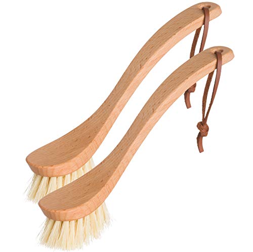 Redecker Curved Dish Brush, Set of 2, Strong Tampico Fiber Bristles, Oiled Beechwood Handle, 9-1/4 inches, Made in Germany