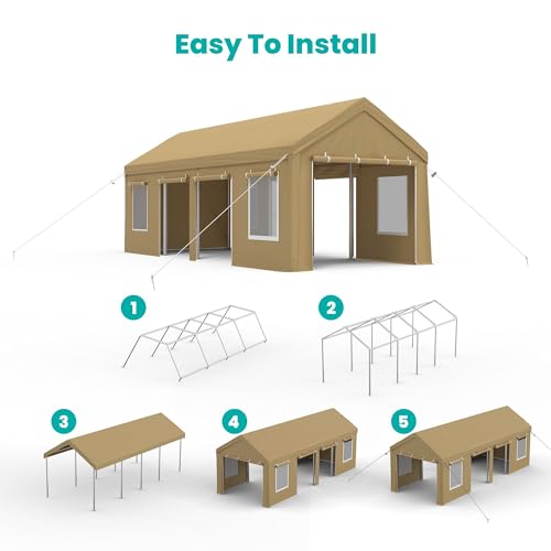 13x25ft Carport, Heavy Duty Carport with Reinforced Steel Poles, Upgraded Portable Garage with Doors & Window, UV Resistant All-Season Waterproof Tarp, for Car, Truck, Boat (Yellow)
