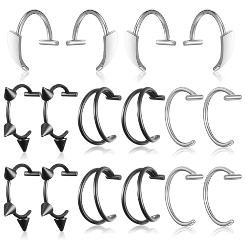DOPENSPI - DOPENSPI Lot de 16 faux piercings de lèvre, 4 styles, anneaux de lèvre en acier inoxydable à clipser sur les dents de vampire, faux anneaux de nez en forme de morsure de serpent, anneaux de nez pour