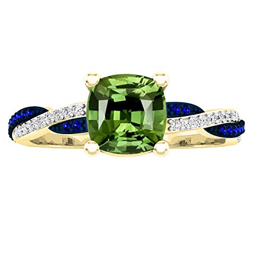 Dazzlingrock Collection 10K 6 MM Cushion & Round Gemstone & Diamond Ladies Swirl Engagement Ring, Yellow Gold2