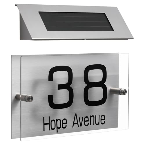 DIKACA Lampe Solaire Numéro Maison LED Double Couleur Éclairage Extérieur Plaque Adresse pour Porte Jardin Étanche