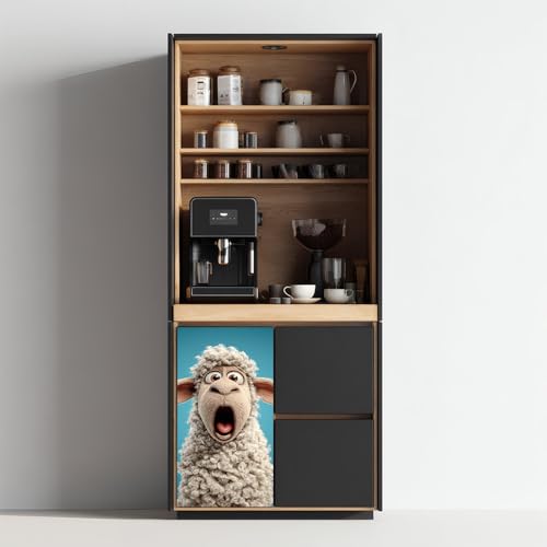 Image of 14.6x32.3 Inch Trash Can Cover Surprised Cartoon Sheep Design Outdoor Garbage Bin Decoration Sticker Wrap