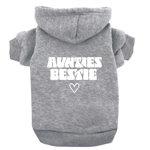 Aunties Bestie Dog Hoodie | Fleece Lined |Leash Hole| Mother's Day | Aunt Gift | Best Auntie & Sister | Valentine's Day|Grey, 5X-Large 1360