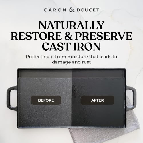 Image of CARON & DOUCET - New Ultimate Cast Iron Set: Seasoning Oil, Cleaning Soap & Restoring Scrub | 100% Plant-Based & Best for Cleaning Care, Washing, Restoring & Seasoning Skillets, Pans & Grills!
