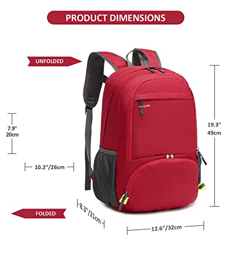 Mrplum 30L Rucksack Foldable Ultralight Packable Backpack, Unisex Durable Handy Daypack For Travel & Outdoor Sports Durable & Waterproof (Red) #TOP1