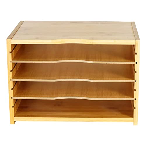 Wkwker File Organizer With 3 Adjustable Shelves Bamboo Document Letter Tray Paper File Sorter For Desktop Office Home Study Workstation Desk Storage Rack (Natural) #TOP6