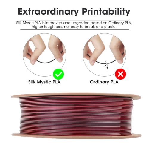 Image of eSUN Silk Mystic PLA Filament 1.75mm, Shiny Silk Three Color Co Extrusion 3D Printer Filament, 1KG (2.2 LBS) Spool 3D Printing Color Change Filament for 3D Printers,Red Black Gold