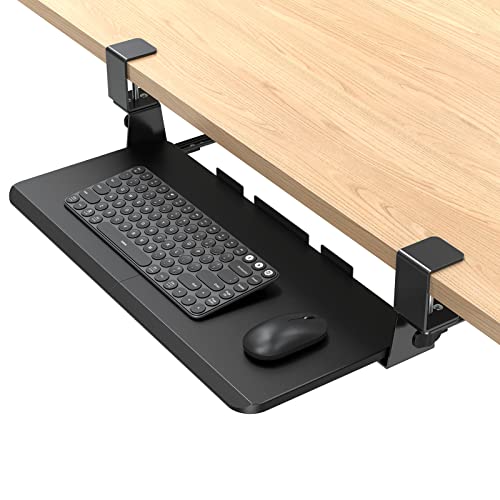 Woka Keyboard Tray Under Desk, 26.5 X 11.7" Keyboard Holder, Pull Out Sturdy Clamp On Mount System, Ergonomic Corner Keyboard Tray, Slide Out Computer Keyboard & Mouse Tray For Typing, Black #TOP14