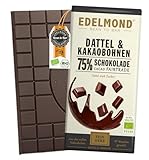 Edelmond Bio 75% Dattel-Schokolade aus Kakaobohnen gewalzt. Süße durch Dattel, ohne weiteren Zuckerzusatz. Single Origin Kakao Bio, Fair Trade. (75g, 1 Tafel)