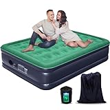 Queen Air Mattress with Built in Pump/USB-C Rechargeable Detachable-16'' Double High Inflatable Air Bed for Camping, Home&Guests, 3 Min Self Inflating/Deflating Top Flocking Blow Up Bed with Carry Bag