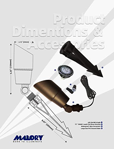 Malory Brass Landscape Spotlight 1-Pack With Bulb(S01), Low Voltage 12V Ac/Dc Led Outdoor Landscape Lighting,Pvc Ground Stake And Wire Connector Included, Garden Patio Trees Spot Uplight #TOP5