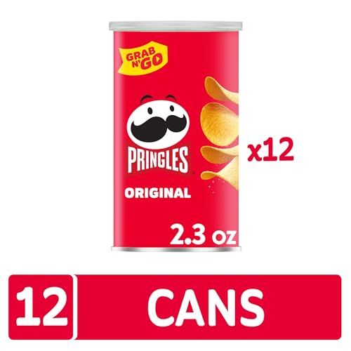 Pringles Potato Crisps Chips, Lunch Snacks, Office and Kids Snacks, Grab N' Go, Original (12 Cans)