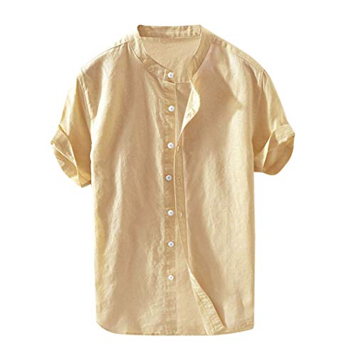 Chemisier homme baggy contre la chaleur en coton lin léger à boutons rétro col classique