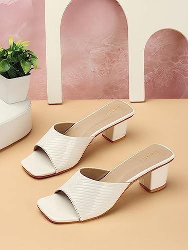 Image of Denill Women's Slip-On Heeled Sandals Square Toe, Textured Upper & Non-Slip Sole