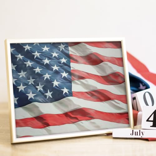 Image of JarThenaAMCS Patriotic Canvas Wall Art Prints Vintage Coastal Summer Wall Decor Wildflower American Flag Art Poster for 250th Anniversary 4th of July Independence Day Gallery Home Room (UNFRAMED)