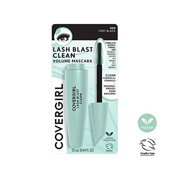 CoverGirl Lash Blast Clean Volume Mascara, Vegan Formula, Volumizing, Smudge-Proof, Cruelty Free, Very Black, 1 Count