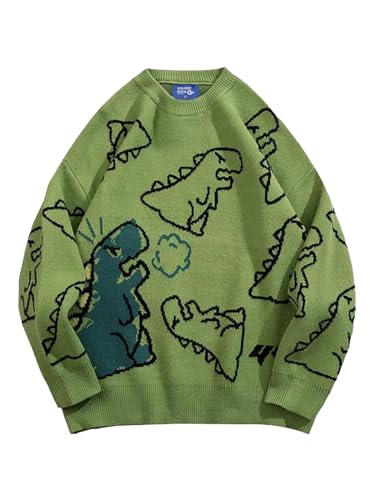 Image of Aelfric Eden Women Cute Cartoon Dinosaur Graphic Sweater Y2k Crewneck Long Sleeve Knit Pullover Jumper Vintage Print Loose Aesthetic Sweaters, 02green, 20, XL