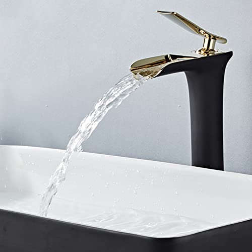 Grifo de cascada negro para lavabo sobre encimera en baños modernos 3
