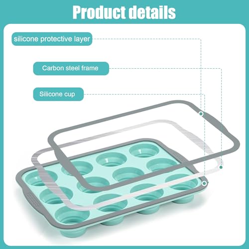 SIMDAO 2 Pcs Silicone Muffin Trays, 12 Cup Silicone Muffin Cupcake Tray with Metal Frame, Muffin Moulds for Baking, Yorkshire Pudding Tray for Oven Dishwasher Safe Making Muffins, Cupcakes - Image 3