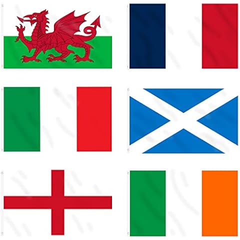 Six Nations Rugby Flags - 6 Nations 5ft x 3ft Premium Printed Flags with Eyelets 6 Nations - England, Scotland, Wales, Ireland, France, and Italy - Great for Pub, Club, and Garden Decorations Cover