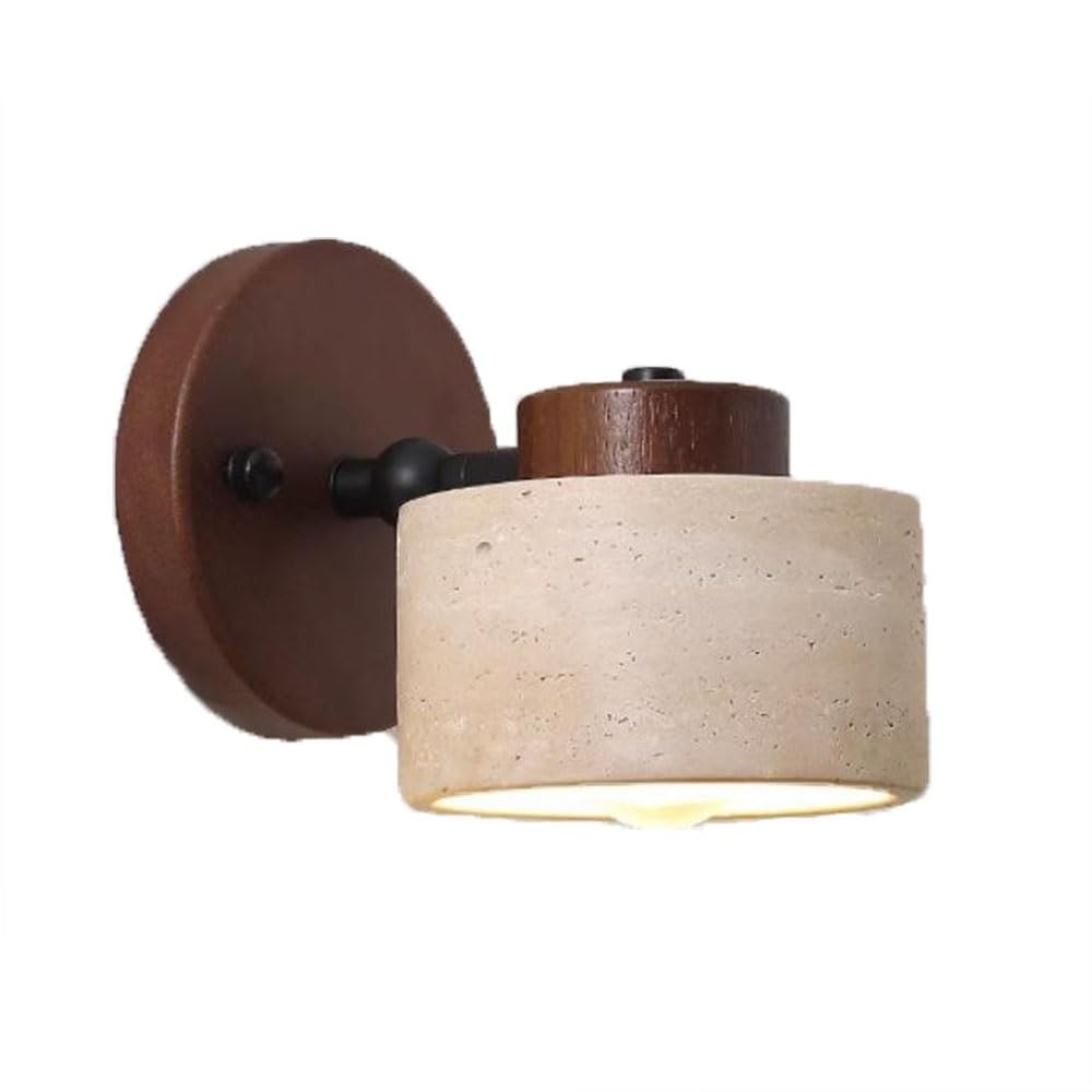 FEITENGDA Modern Small Yellow Travertine Wall Sconce Minimalist Wood Accent Base Wall Lamp Interior Bedside Reading Accent Lighting Wall Light for Bedroom Living Room Hallway(Walnut)
