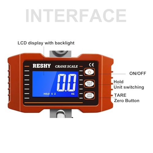 reshy digital crane scale 2200lb1000kg digital hanging scale industrial heavy duty crane scale for farmdeerlivestockfactoryconstructionhunting ce certified