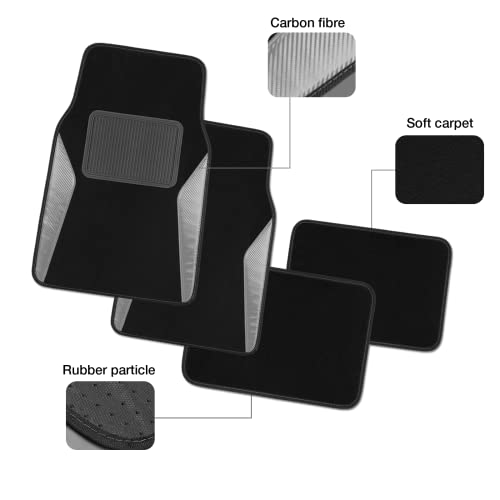 Pic Auto Carpet Car Floor Mats With Heavy Duty Heel Pad - Automotive Mats With Gray Carbon Fibre Patchwork - Anti-Slip Nibbed Backing Front & Rear Mats Universal Fit For Suv,Sedan,Car,Van (4 Pcs) #TOP3