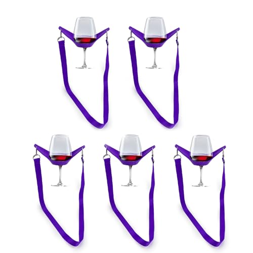 LERANXIN Copas de Vino con Correa, 5 Piezas Soporte para Cuello de Copa de Vino, Soporte Copas Vino, Soporte para Copas de Vino con Cuello para Picnics, Fiestas, Bodas