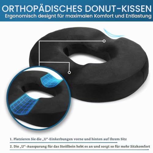 Emoobin Donut Sitzkissen – Ergonomisches Ringkissen für Bürostühle und Zuhause, Lindert Druck durch langes Sitzen, 45 cm, Schwarz – Ansicht 4