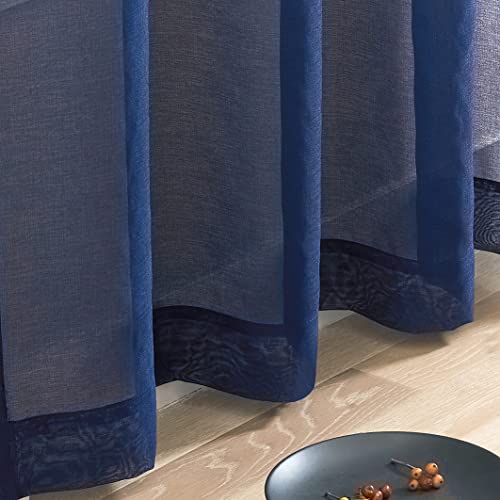 Image of MYSTIC-HOME Navy Blue Sheer Curtains 84 Inch Length 2 Panels Set, Rod Pocket Sheer Drapes for Living Room, Bedroom, 52 inchx84 inch, Semi Crinkle Voile Window Treatments for Yard, Patio, Villa, Parlor.