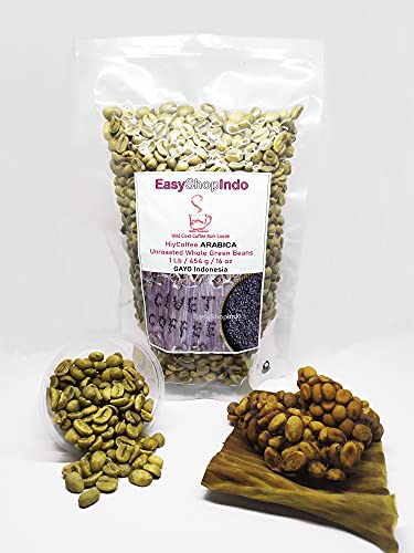 HiyCoffee ARABICA Wild Civet Coffee Kopi Luwak UNROASTED Whole Green Beans 1 Lb / 454 g / 16 oz GAYO Sumatra Aceh Indonesia