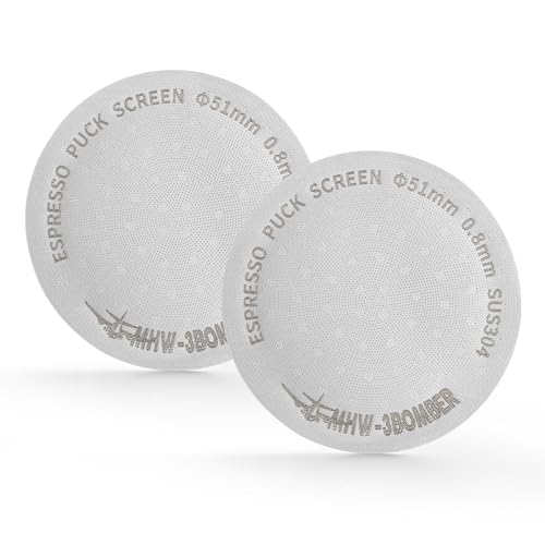MHW-3BOMBER 51mm Espresso Puck Screen 2 Packs Metal Coffee Filter Reusable Espresso Filters for 51mm Portafilter Basket 0.8mm Thickness FG7008S-OS Metal Color 2 packs 51mm