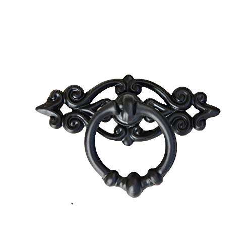 Antique Cabinet Door Drawers Cupboard Ring Pull Handle Retro Knob, Black, Pack of 8