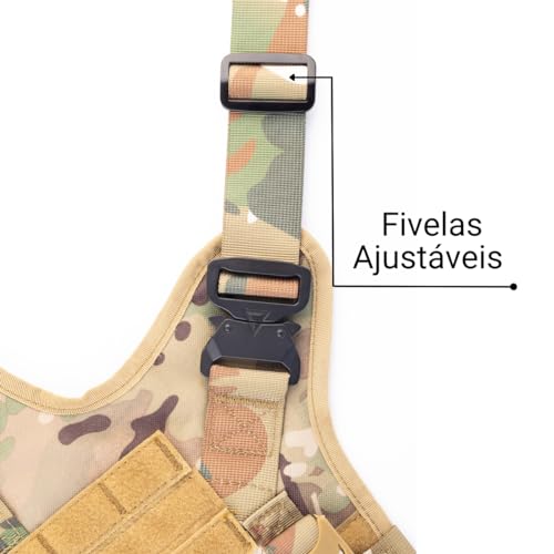 Coleira Peitoral Premium Tático K9 Fivela de Aço com Guia Giratória Para Cachorro Porte Grande Pasto